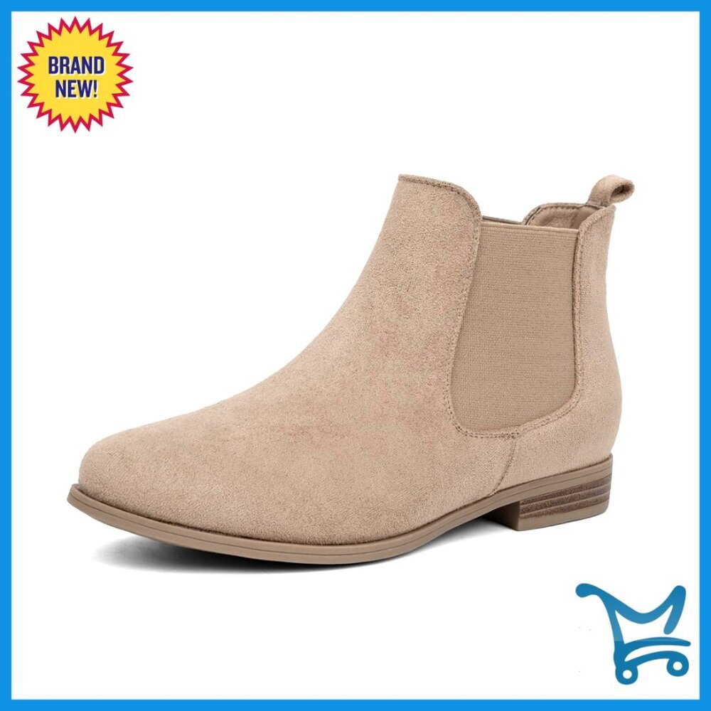 Women's Slip On Ankle Boots Western Round Toe Low Heel Elastic Chelsea Bootie